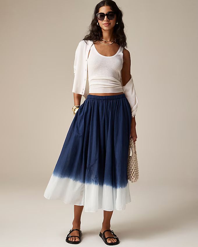 Pull-on midi skirt in dip-dyed cotton voile | J.Crew US