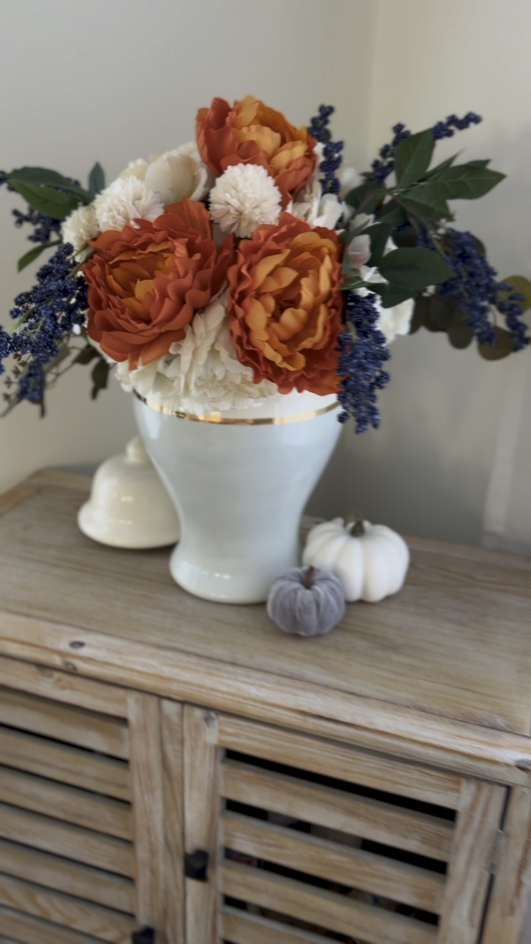 Fall decor DIY, fall flower arrangement, blue and orange fall decor, ginger jar, pumpkins 

#LTKSeasonal #LTKhome