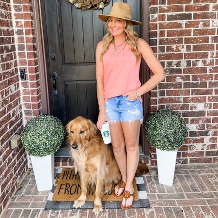 Easy spring and summer outfit. 
Jean shorts | denim shorts | tank top | spring outfit | fedora | hat | sandals | Amazon 

#LTKfindsunder50 #LTKsalealert #LTKstyletip