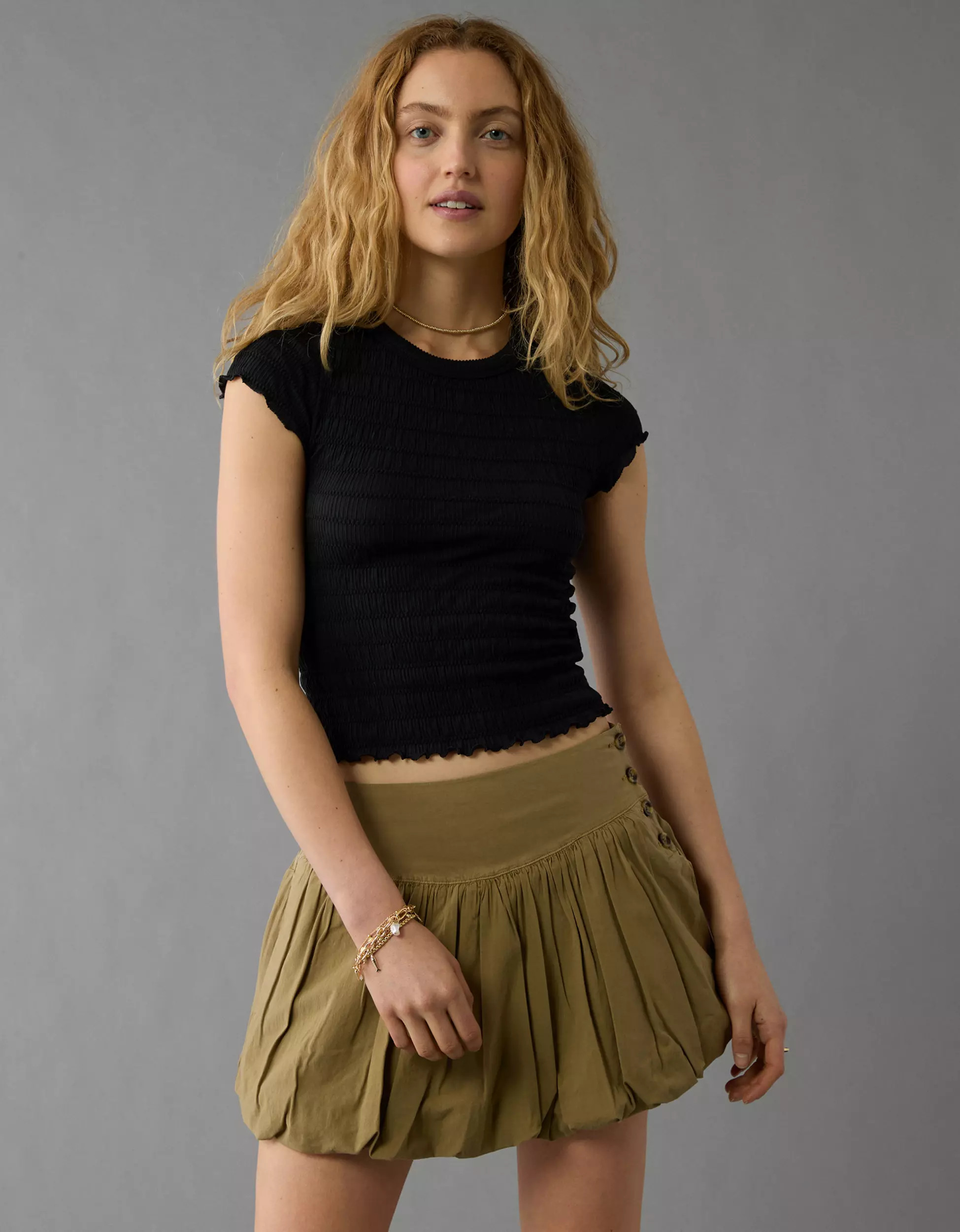 AE Smocked Hey Baby Tee | American Eagle Outfitters (US & CA)