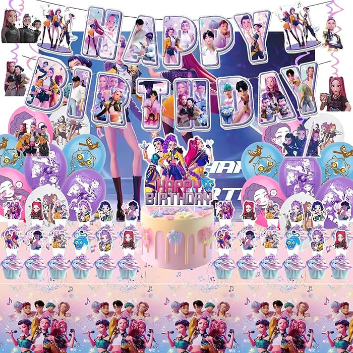 For K Pop Demon Hunters Party Supplies, 50 PCS Birthday Decorations Set Include Banner, Balloons,... | Amazon (US)