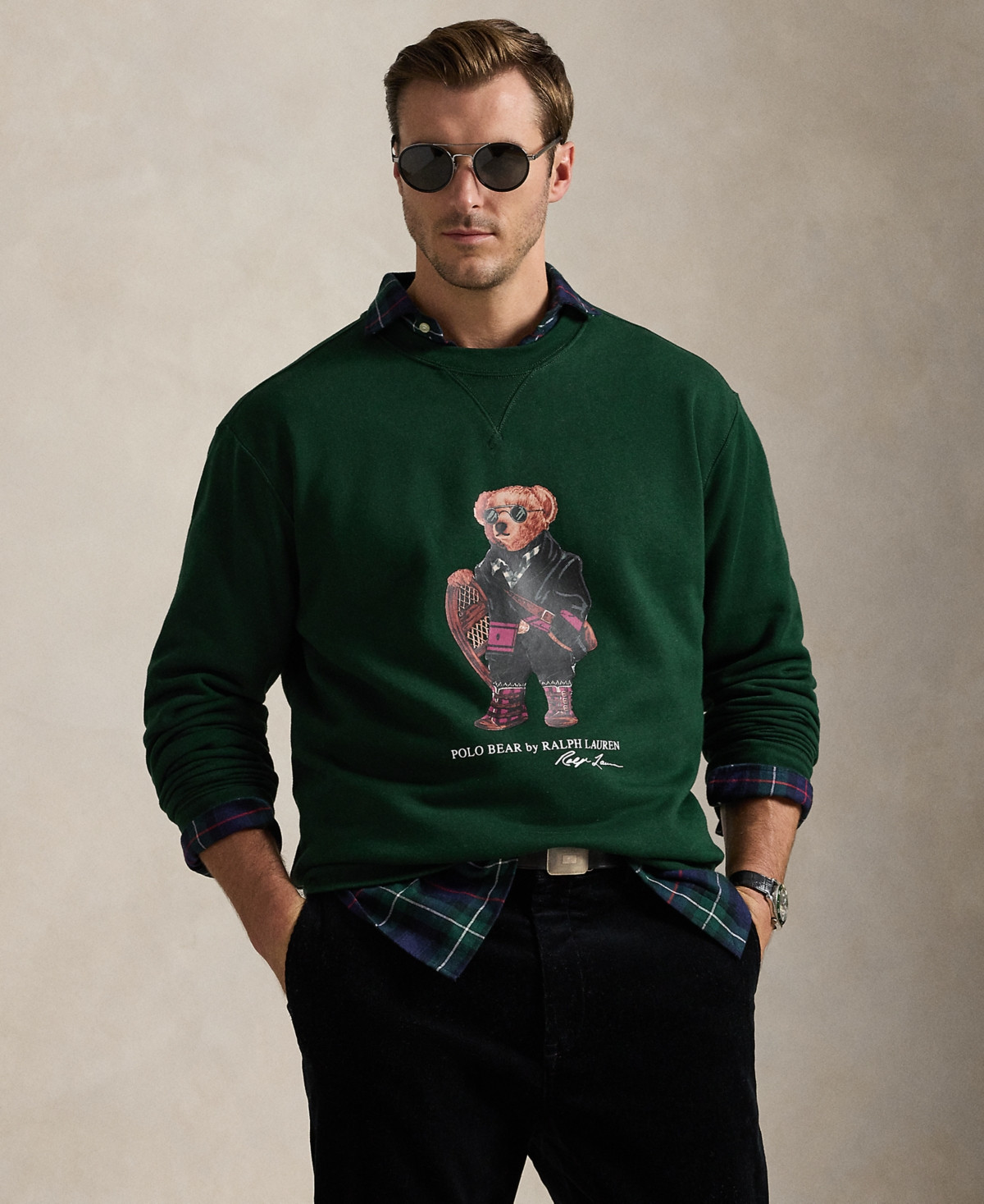 Polo Ralph Lauren Men's Big & Tall Crewneck Sweatshirt - Moss Agate Holiday Bear | Macy's