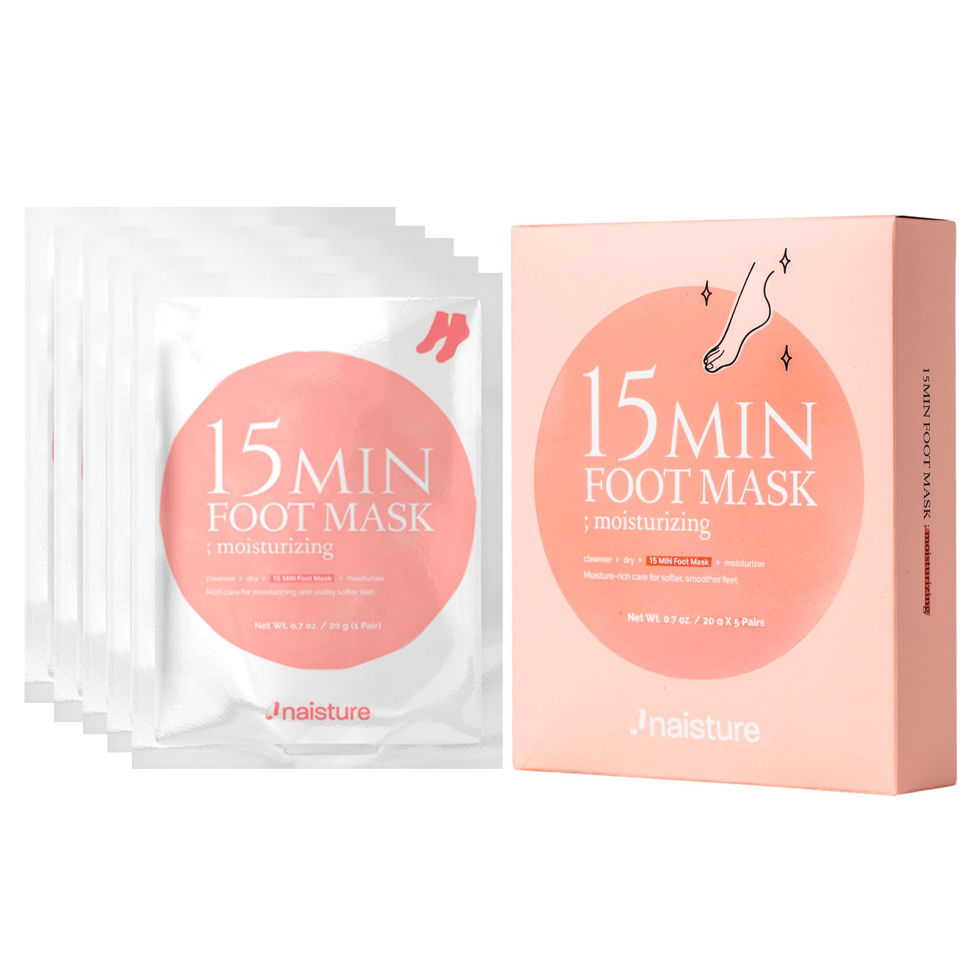 Naisture 15 Min Foot Moisturizing Mask – Reviving Sock Mask with Shea Butter & Jojoba Oil for D... | Amazon (US)