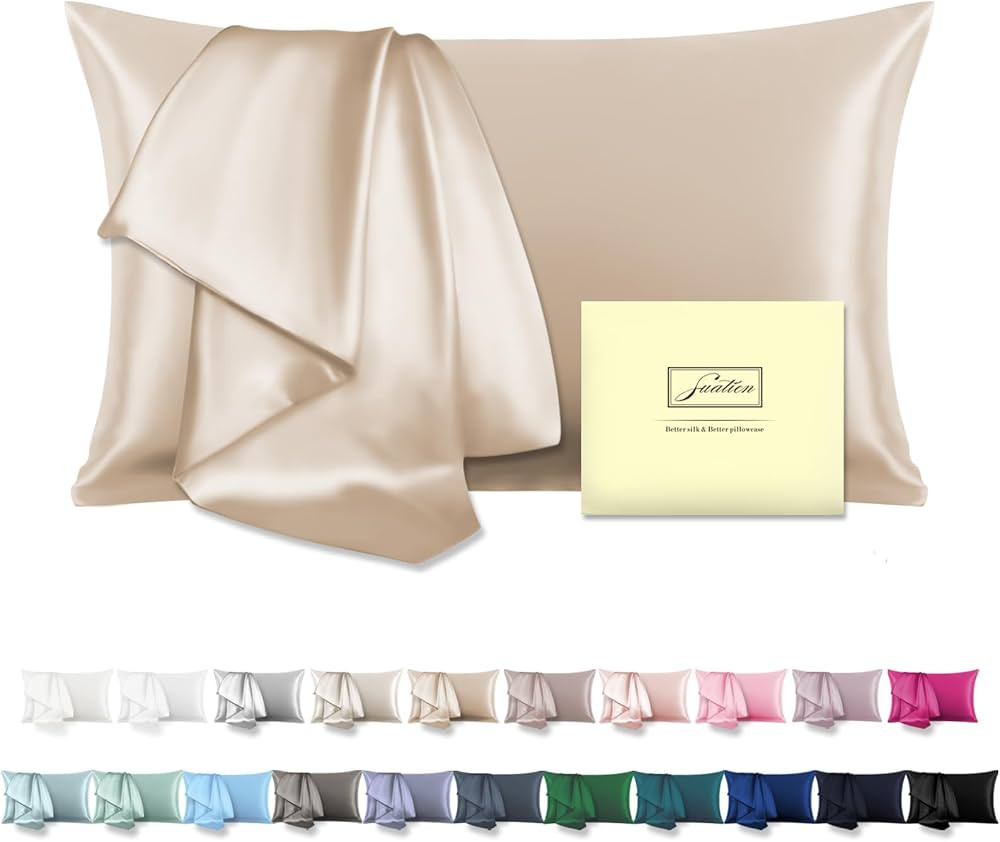 Natural Mulberry Silk Pillowcase for Hair and Skin Standard Size 20"X 26" with Hidden Zipper Soft... | Amazon (US)