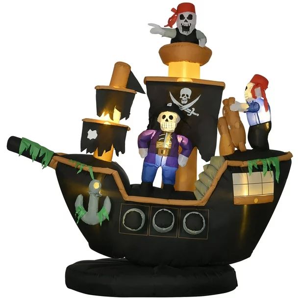 HOMCOM 83.5" Halloween Inflatable Skeleton Pirate Ship Decoration - Walmart.com | Walmart (US)