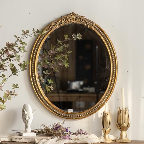 ZIYOO Vintage Ornate Oval Wall Mirror, Baroque Gold Framed Decorative Mirror, Ornate Antique Accent Mirror for Living Room, Bedroom, Entryway, Vanity 26"x31" | Amazon (US)