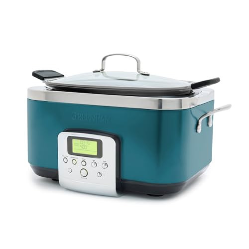 GreenPan Elite 8-in-1 Programmable 6QT Electric Slow Cooker, Dishwasher Safe Lid & Removable Crock, PFAS-Free Healthy Ceramic Nonstick Multi-Cooker, Sear, Sauté/Brown, Steam Basket, Roast, Deep Teal | Amazon (US)