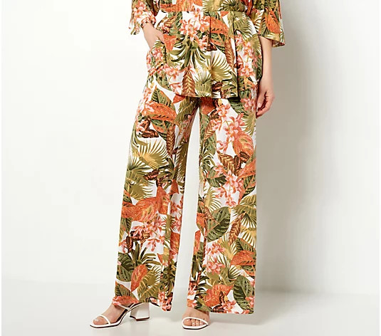 Girl With Curves Regular_Wide Leg Printed Knit Pants - QVC.com | QVC