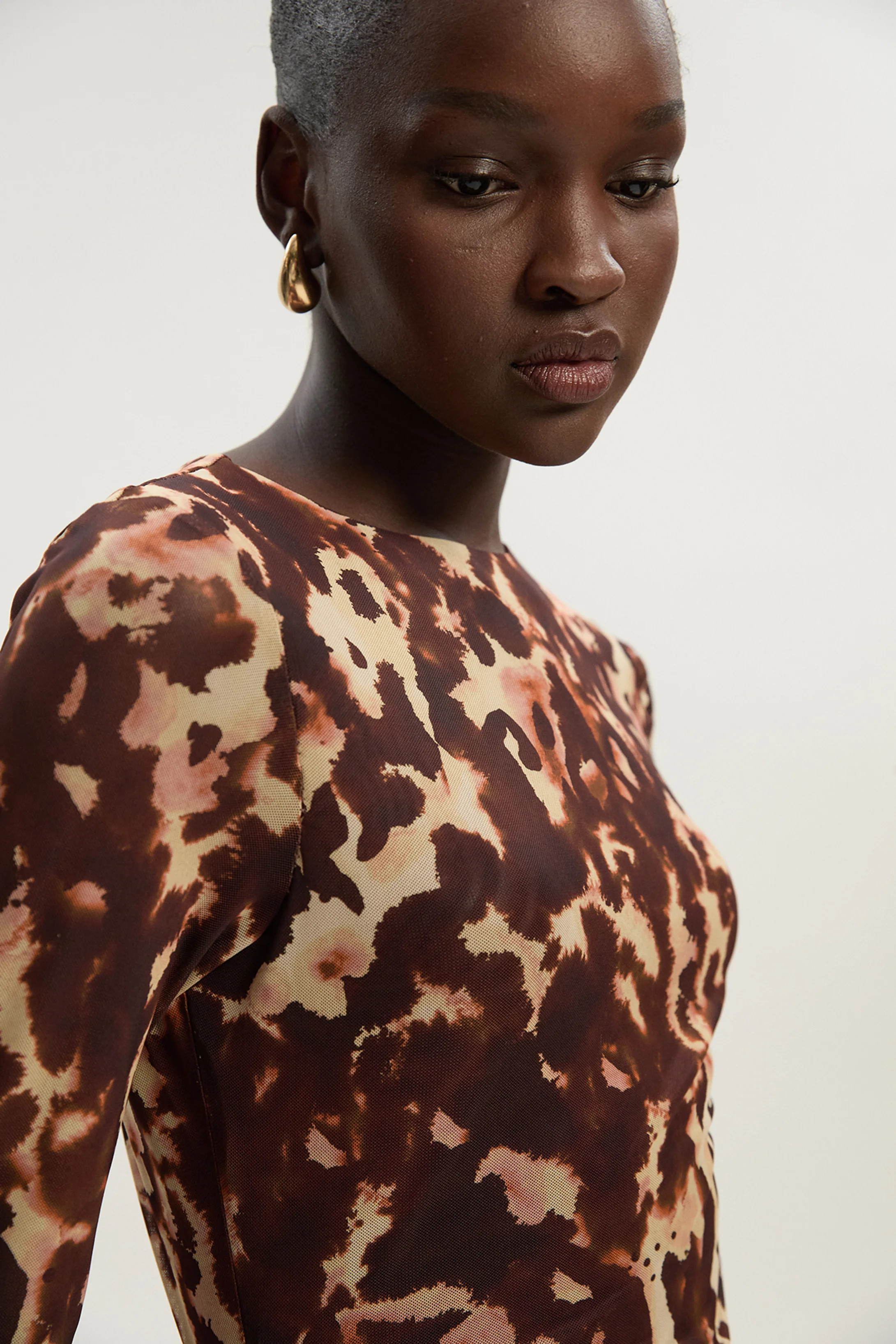 Long Sleeve Leopard Print Mesh Bodysuit | Karen Millen UK + IE + DE + NL