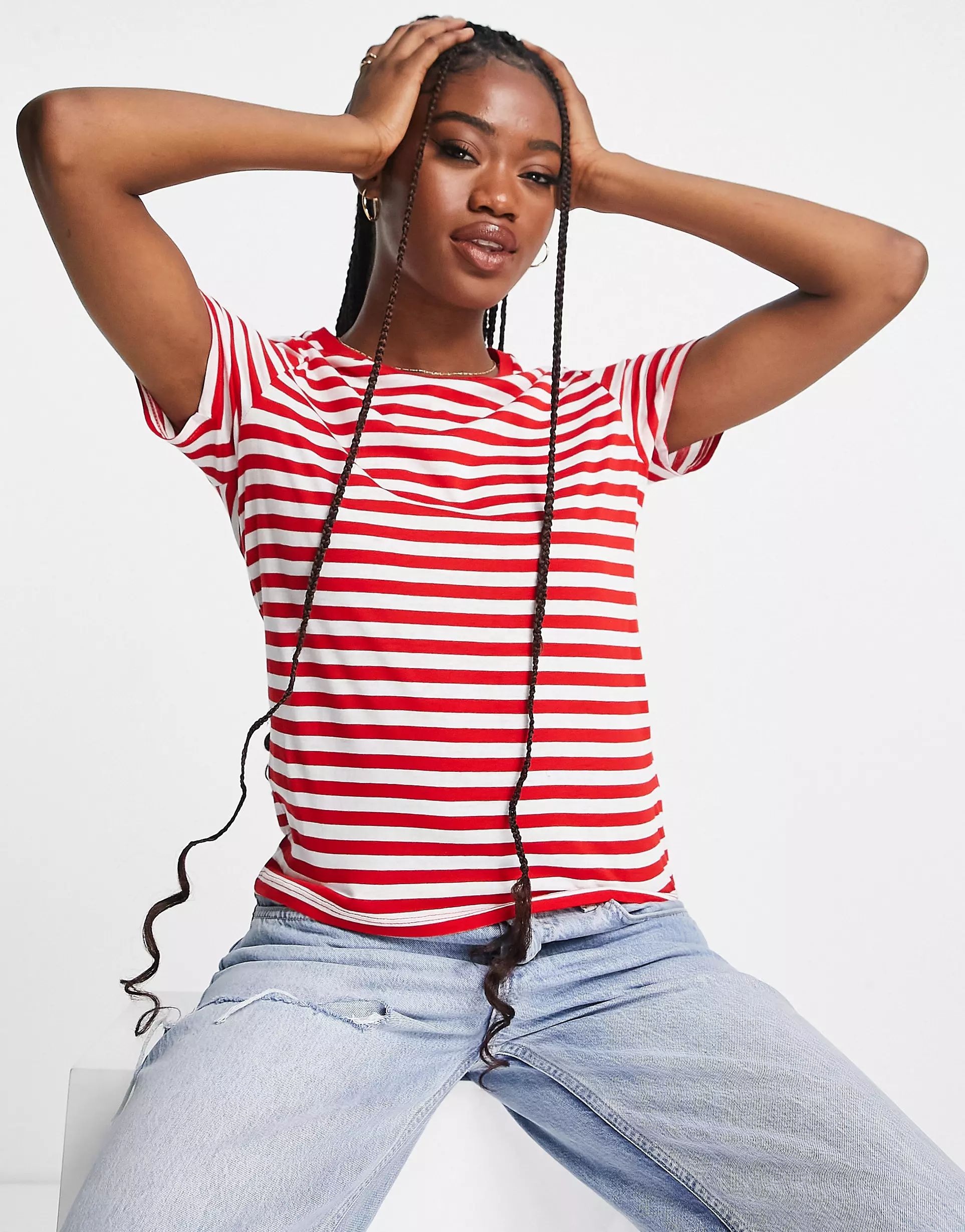 Monki short sleeve t-shirt in red and white stripe | ASOS (Global)