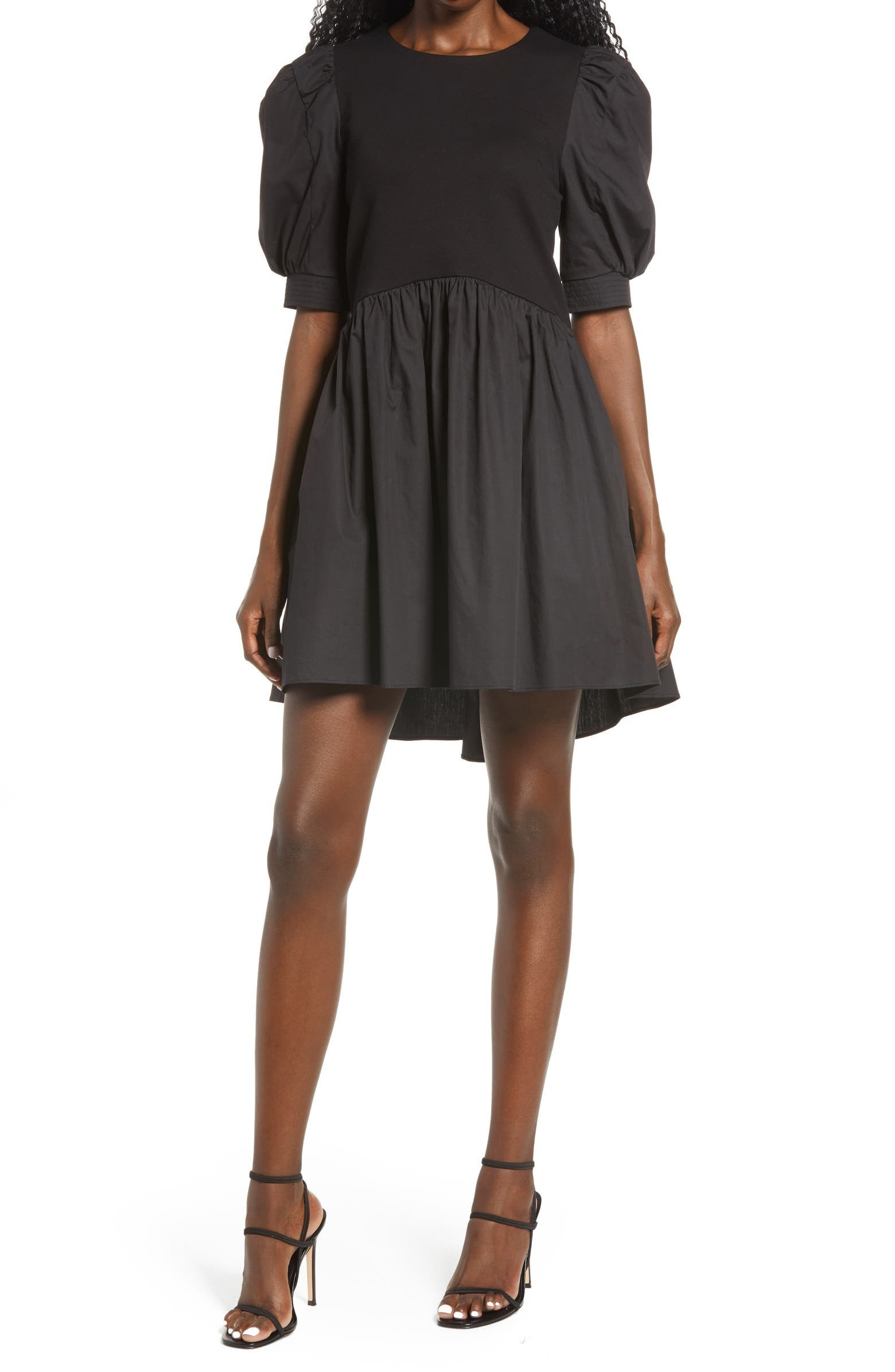Mixed Media Puff Sleeve Dress | Nordstrom