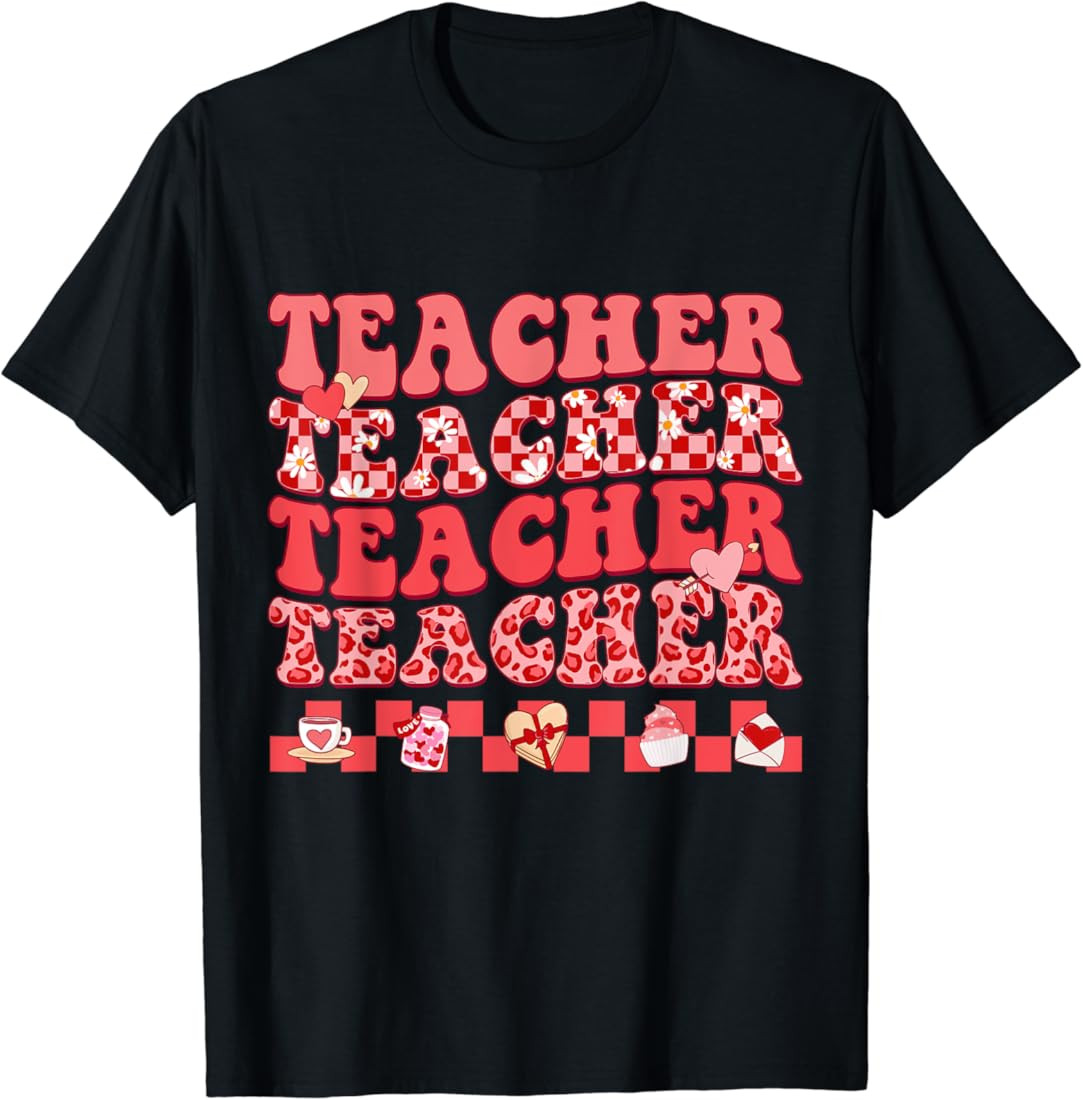 Teacher Valentine's Day Hippie Sweet Heart Teacher Womens T-Shirt | Amazon (US)