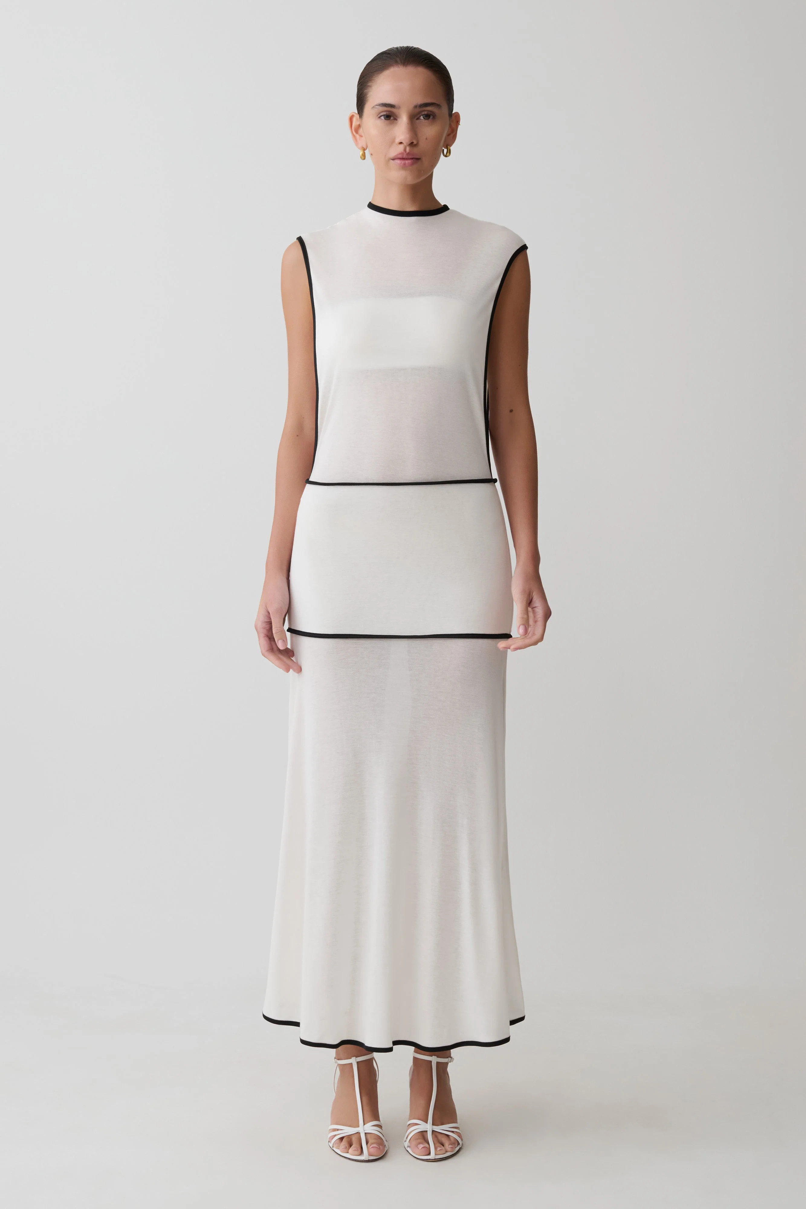 Sleeveless Sheer Maxi Dress - Black/White | MESHKI US