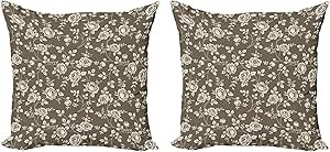 Lunarable Rose Throw Pillow Cushion Cover Pack of 2, Silhouette Pattern of Rose Branches Twig Orn... | Amazon (US)