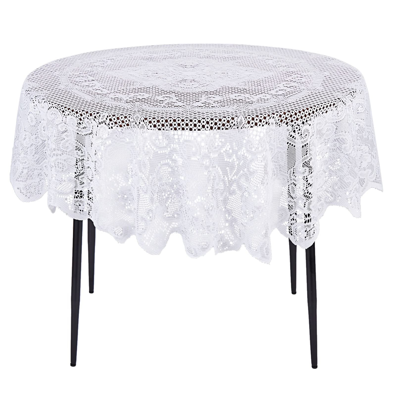 Juvale 59 Inch Round White Lace Tablecloth, Elegant Table Cover for Wedding Reception and Vintage... | Amazon (US)