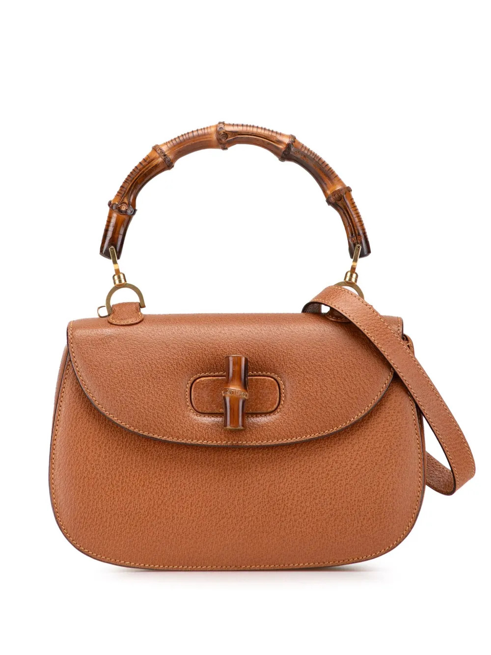 Gucci Pre-Owned 20th Century Grained Calfskin Bamboo Night Satchel | Brown | FARFETCH SG | Farfetch Global