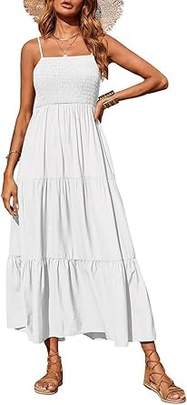 PRETTYGARDEN Women's Summer Maxi Dress 2026 Casual Boho Sleeveless Spaghetti Strap Smocked Tiered... | Amazon (US)