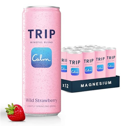 TRIP Lightly Sparkling Adaptogen Drink, Non Alcoholic Drink with Magnesium, Ashwagandha, Lions Mane & L Theanine, No Added Sugar Mocktail, Vegan, Wild Strawberry, 12 Oz, 12Pk | Amazon (US)