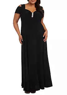 R & M Richards Plus Size Cold Shoulder Long Dress | Belk