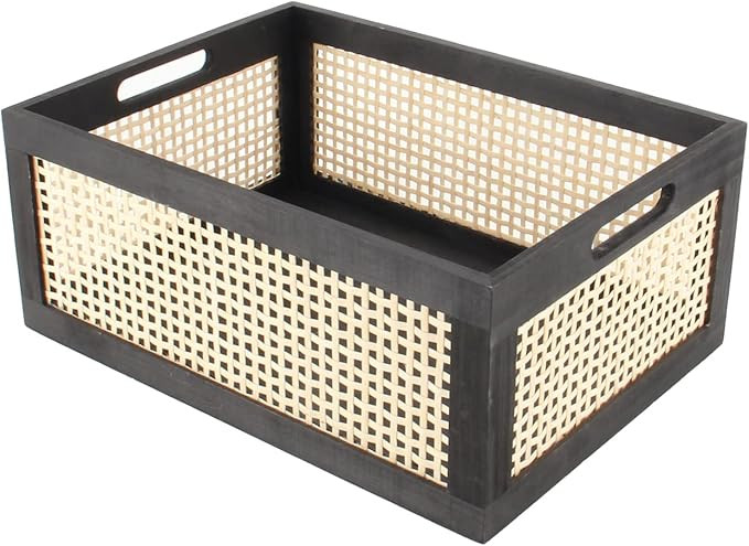 Black Wooden Basket, Rattan Storage Basket for Organizing, 14.96"x11.02"x6.30" | Amazon (US)