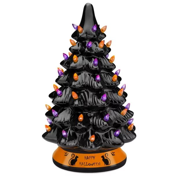 Best Choice Products Pre-Lit 15 Inches Ceramic Halloween Tree Holiday Decoration with Orange & Pu... | Walmart (US)