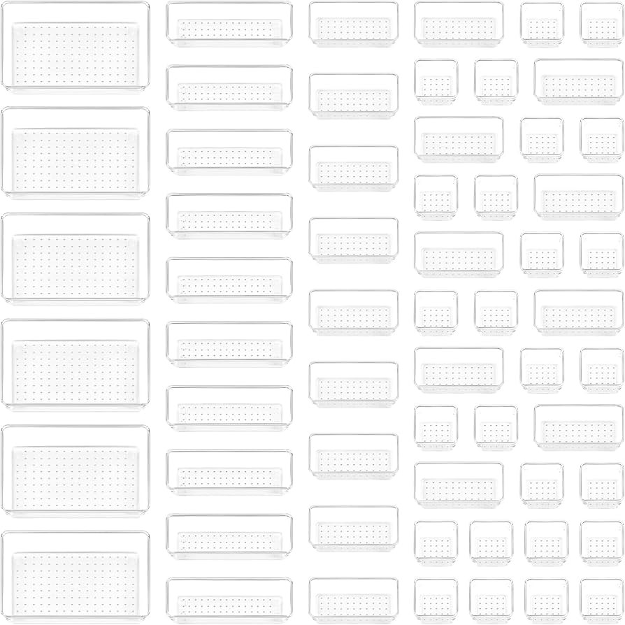 Vtopmart 60 PCS Drawer Organizer, 4-Size Clear Plastic Drawer Organizer Bins Containers for Bathr... | Amazon (US)