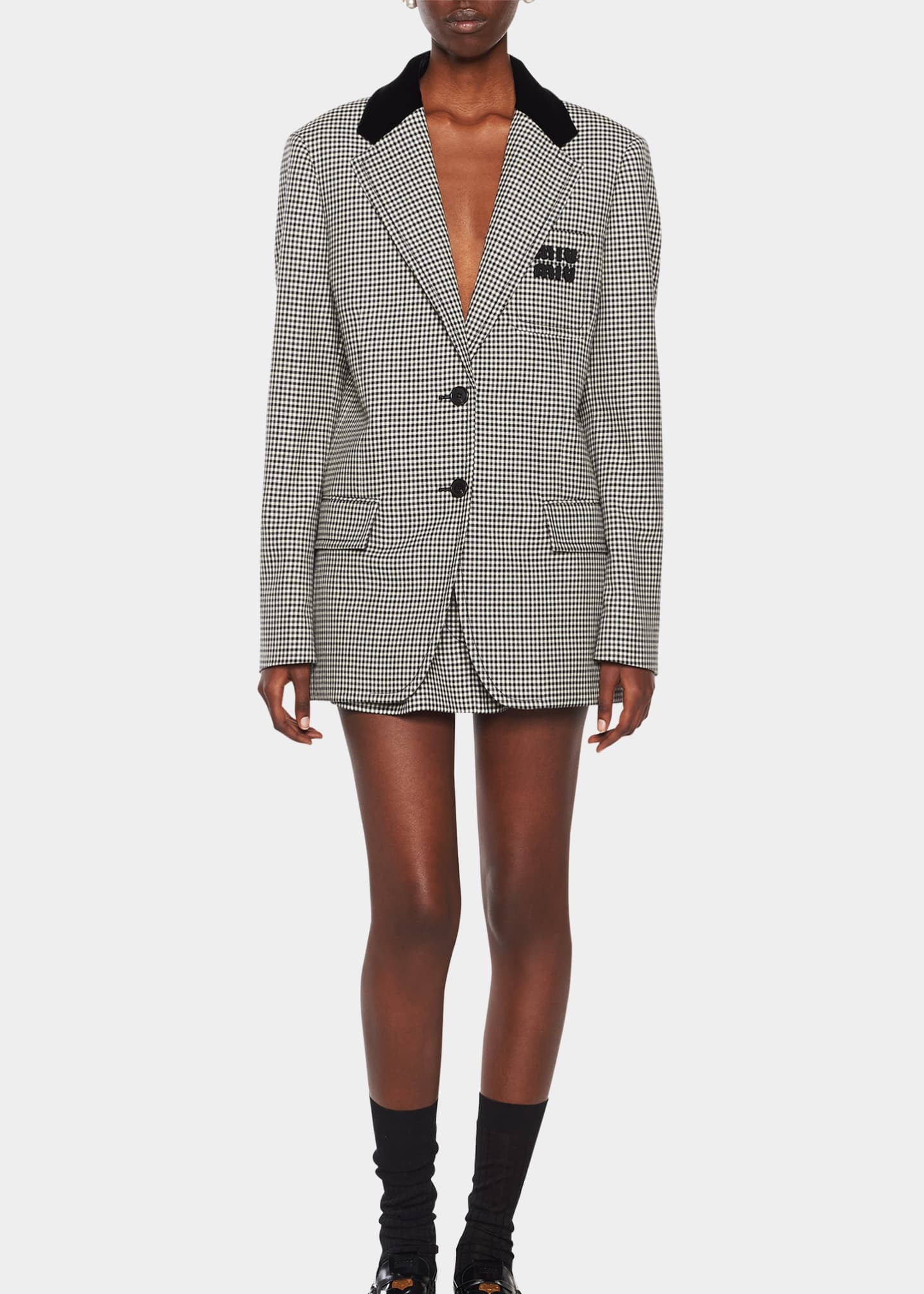Miu Miu Plaid Velvet-Collar Blazer Jacket | Bergdorf Goodman