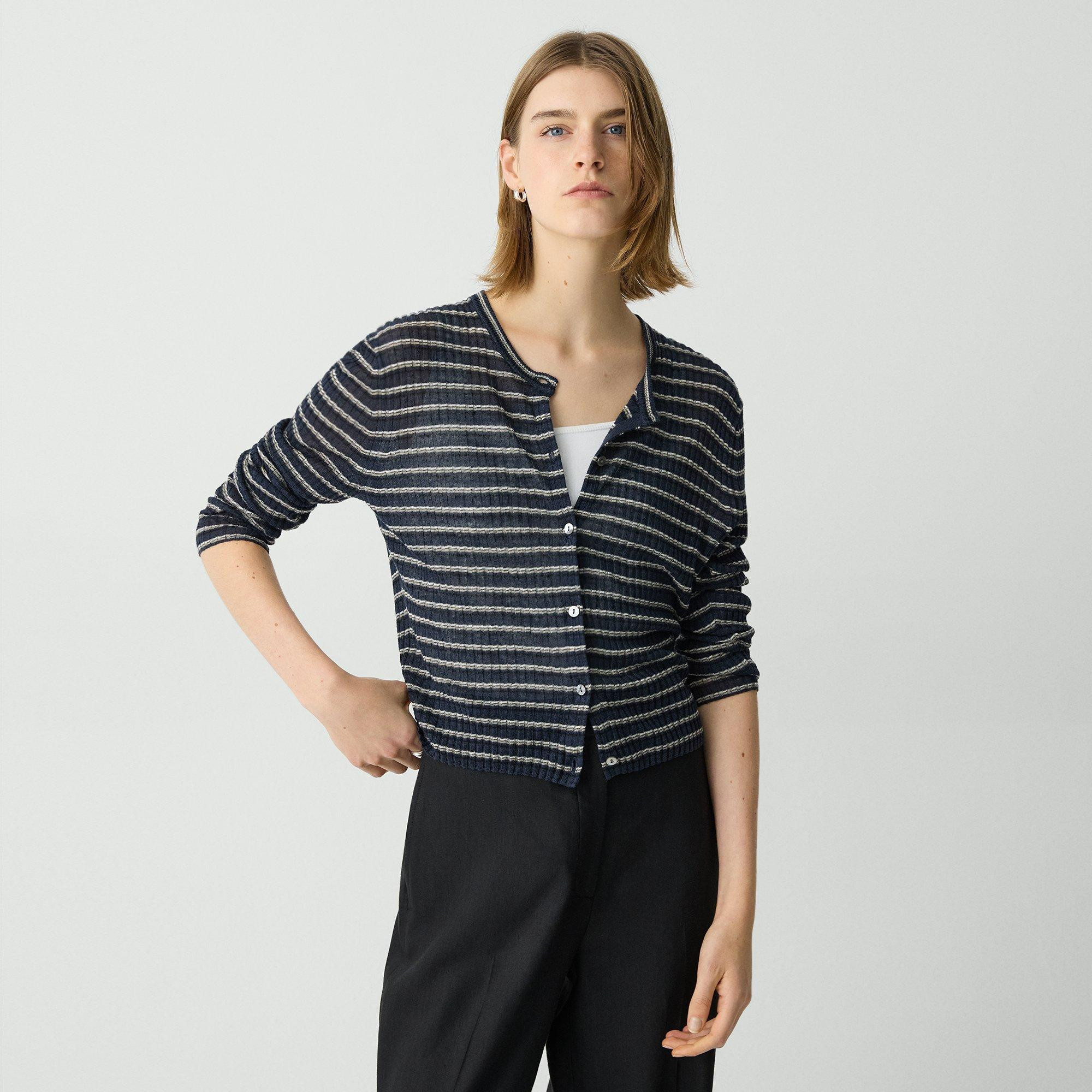 Cropped Cardigan in Linen-Blend | Theory