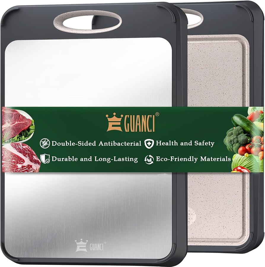 GUANCI Cutting Board for Kitchen, Stainless Steel Cutting Board Double Sided for Chopping Meat/Ve... | Amazon (US)