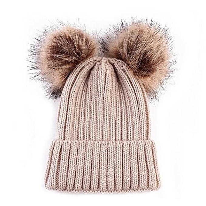 Women Winter Chunky Knit Double Pom Pom Beanie Hats Cozy Warm Slouchy Hat | Amazon (CA)
