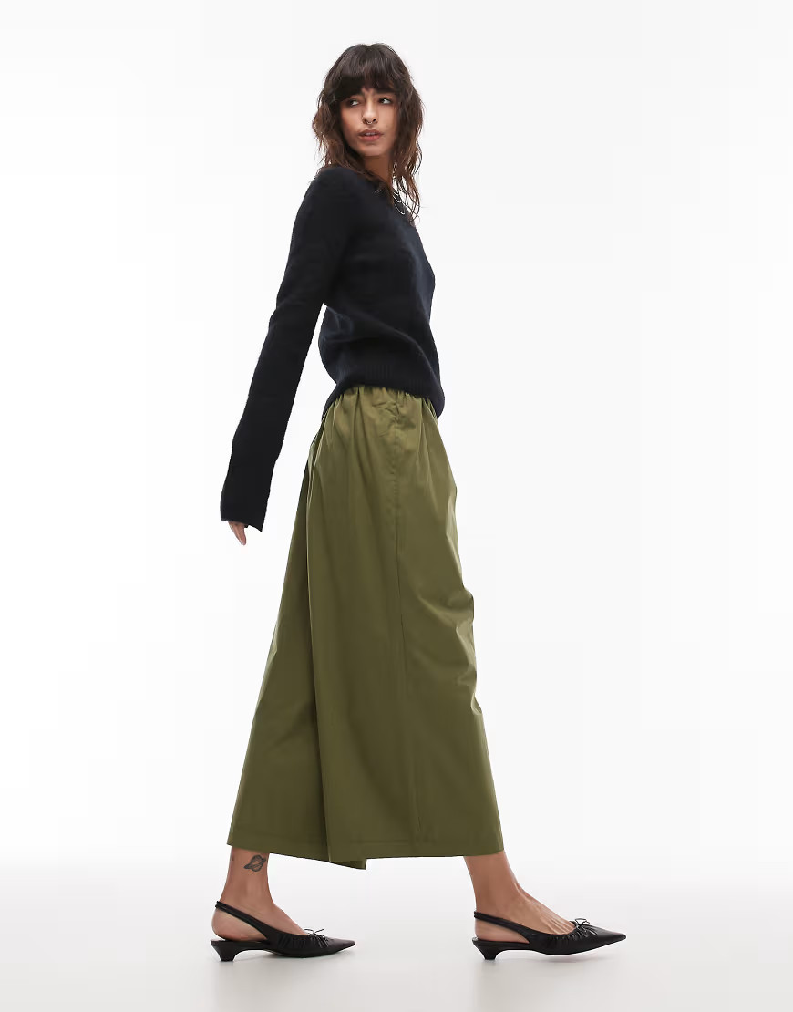 ASOS DESIGN cotton ultra wide leg culottes in olive-Green | ASOS (Global)