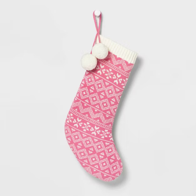 20" Fair Isle Knit Christmas Stocking with Pompoms - Wondershop™ | Target