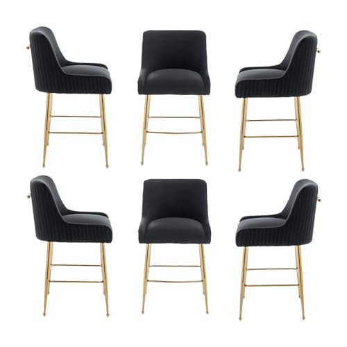 SEYNAR 26” Velvet Counter Height Bar Stools Set of 6, Upholstered bar Chair Gold Bar Stools with Back, Beige Island Chairs with Gold Chrome Plated Metal Leg,Barstools for Kitchen Counter | Amazon (US)