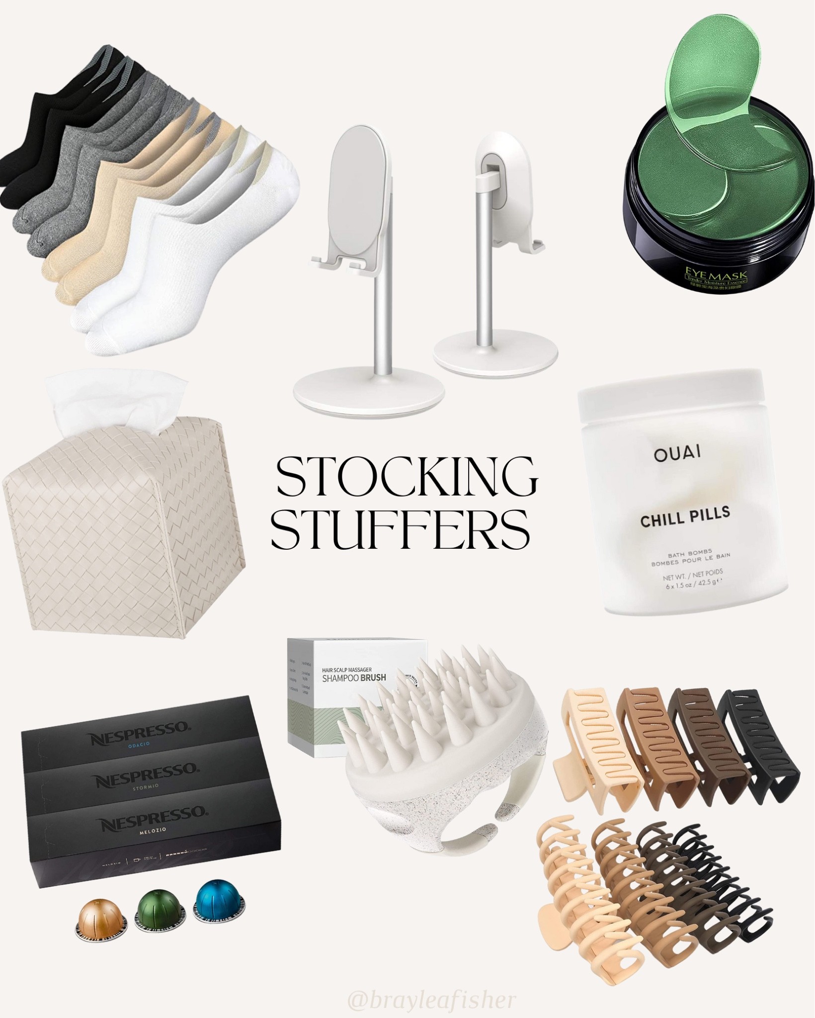 Stocking stuffers for her 🤎 

eye mask, amazon, amazon clips, non slip socks, tissue box cover, nespresso pods, scalp scrubber, iphone stand, bath bombs

#LTKCyberweek #LTKHoliday #LTKSeasonal