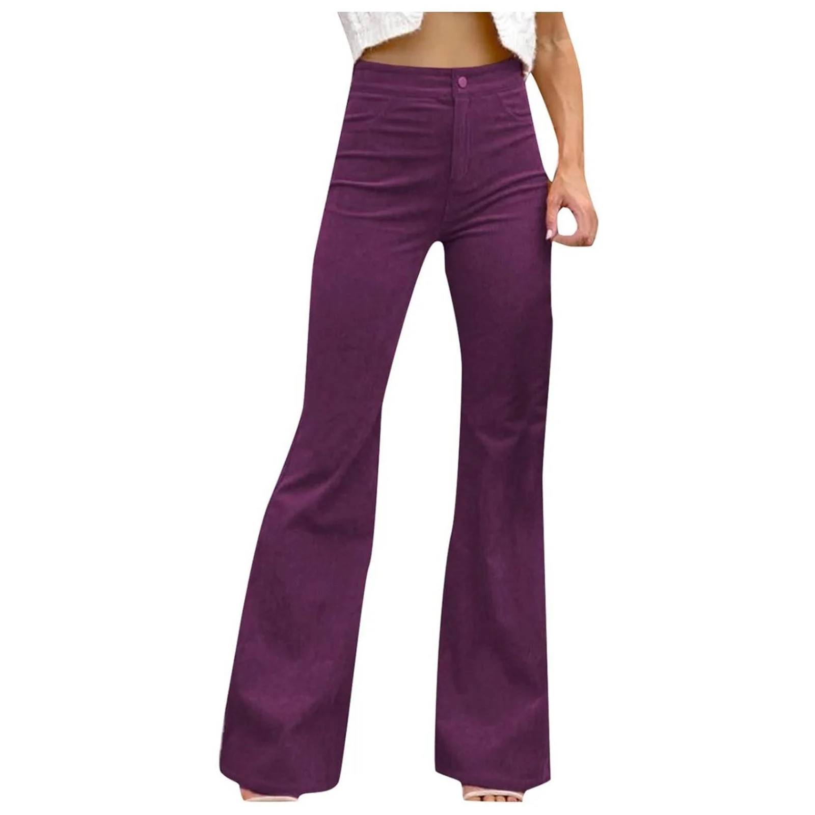 Women's Plus Size Corduroy Trousers Elegant Flare Leg High Waist Casual Comfortable Stretch Pants... | Walmart (US)