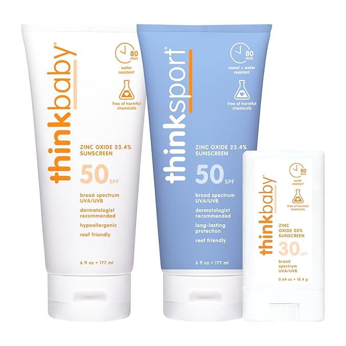 Thinkbaby SPF 50+ Baby Sunscreen 6 Oz + Thinksport SPF 50+ Mineral Sunscreen 6 Oz + Thinkbaby SPF... | Amazon (US)