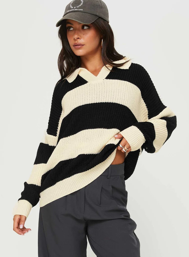 Mild Collared Sweater Cream / Black | Princess Polly US