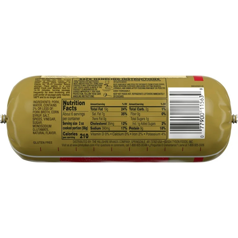 Jimmy Dean Premium Pork Hot Sausage Roll, 16 oz | Walmart (US)