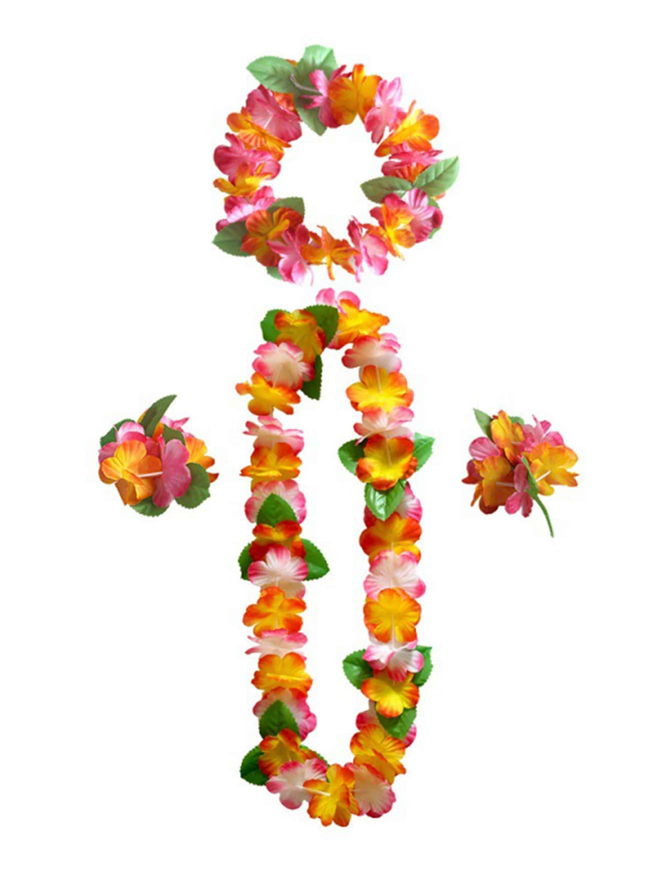 4pcs Plastic Hawaiian Flower Lei Set - Multicolor Necklaces, Headband And Bracelets For Beach Par... | SHEIN
