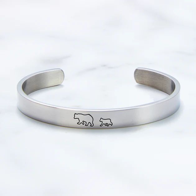 Mother's Day Gift - Mama Bear & Her Baby Bears Engraved Cuff Bracelet | Mint & Lily