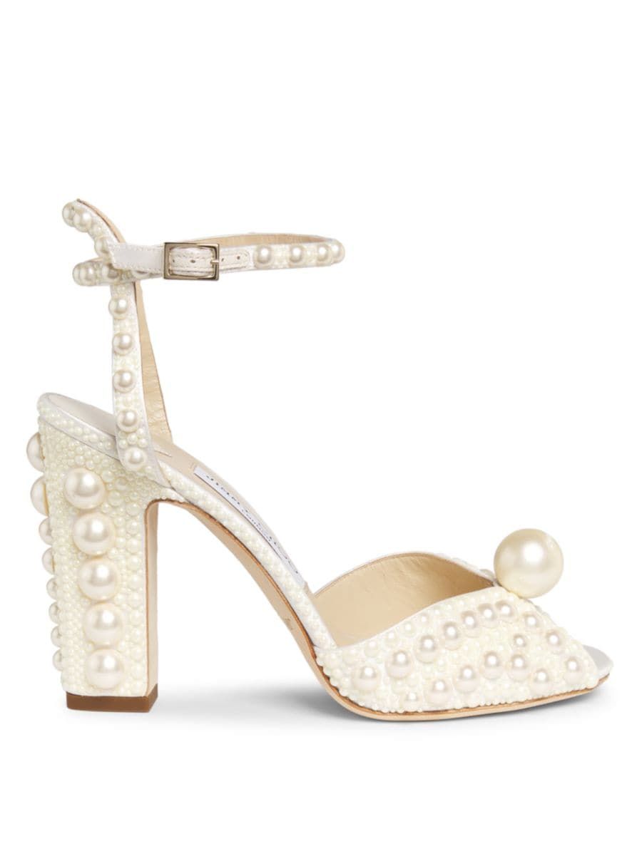 Jimmy Choo Sacora 100 Embellished Satin Peep-Toe Sandals | Saks Fifth Avenue