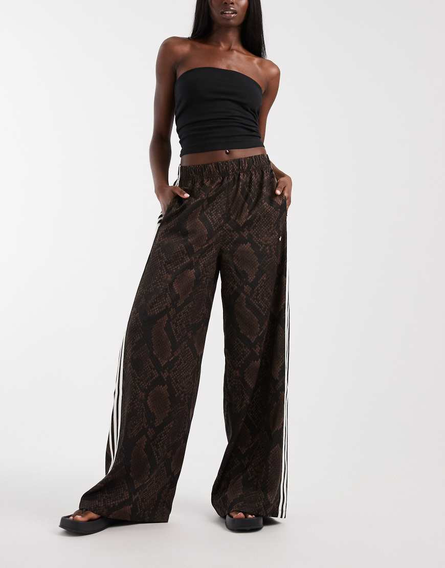 adidas Originals wide leg satin track pants in dark brown snake | ASOS (Global)