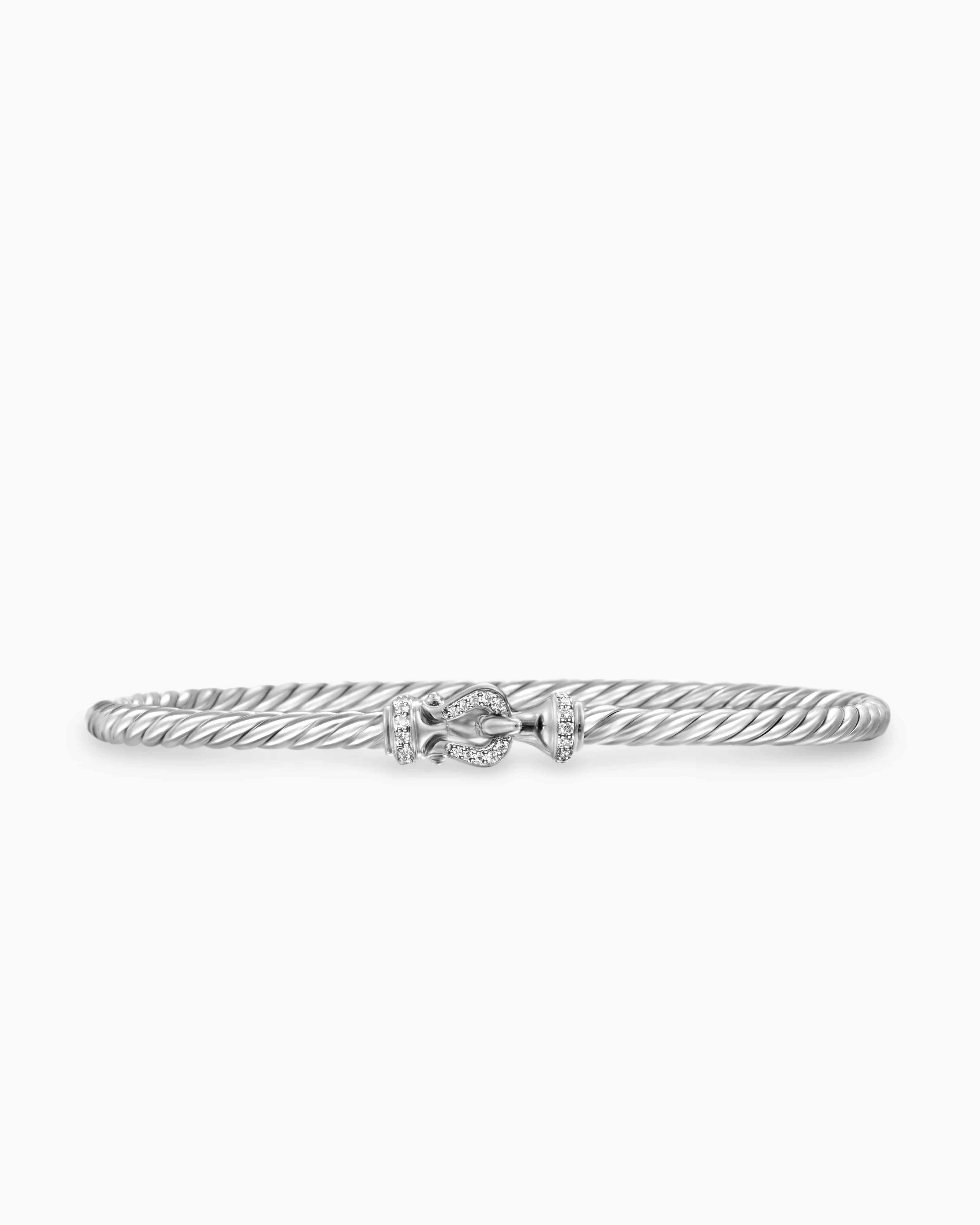 David Yurman | Buckle Classic Cable Bracelet in Sterling Silver with Diamonds, 3mm | David Yurman