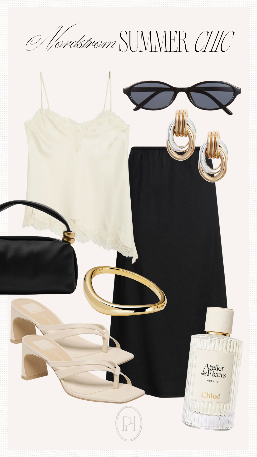 Summer chic style finds from Nordstrom!

summer fashion, summer outfit, summer looks, summer style, ivory satin top, satin tank top, white tank top, satin cami, black skirt, satin skirt, midi skirt, summer date night look, date night outfit, oval sunglasses, mixed metal earrings, knot earring, silver earrings, gold earrings, gold bracelet, bangle bracelet, black handbag, small handbag, ivory sandals, summer shoes, summer sandals, summer footwear, fragrance, perfume 

 #LTKgrwm #LTKootd #LTKWorkwear