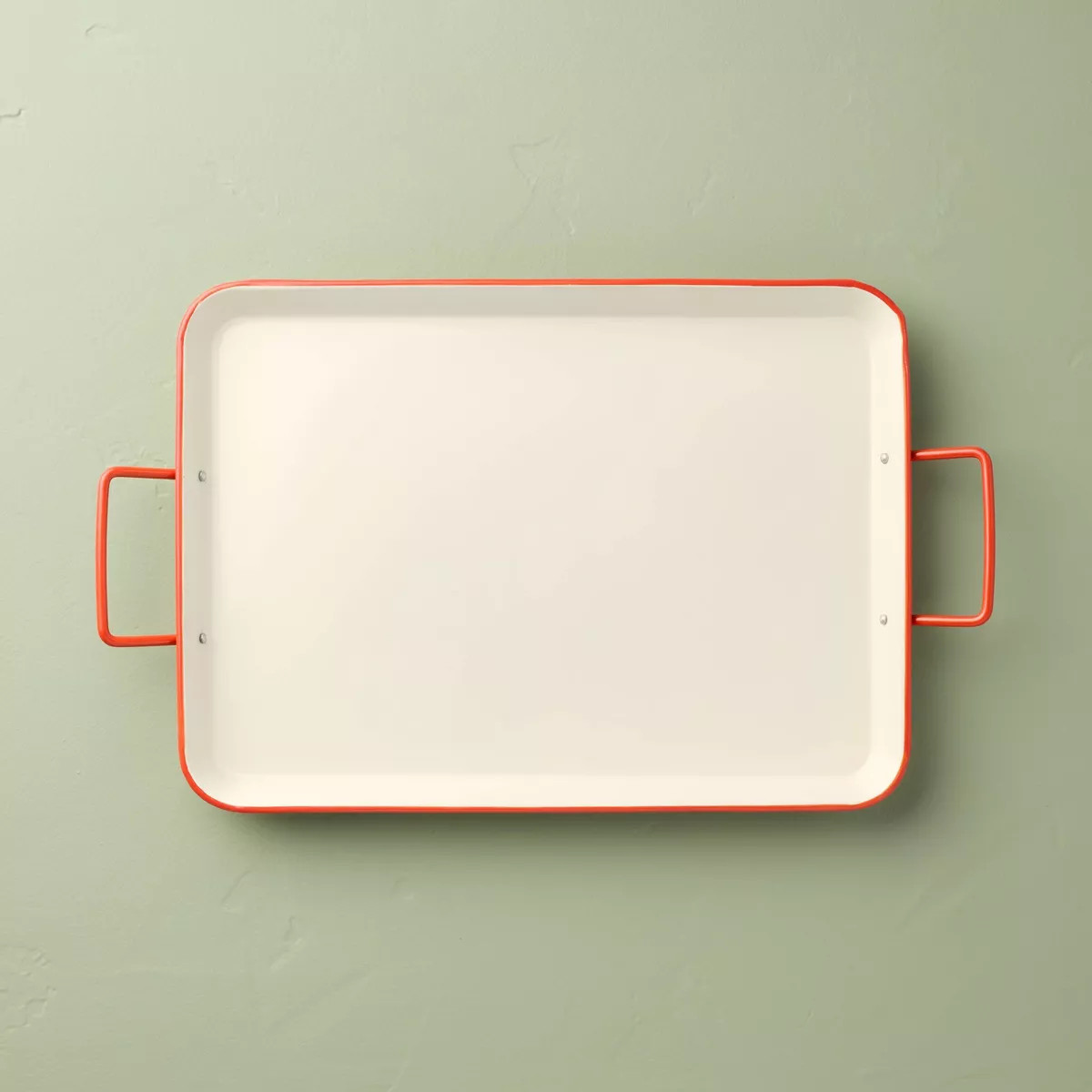Powder-Coated Metal Rectangular Serving Tray Cream/Orange - Hearth & Hand™ with Magnolia | Target