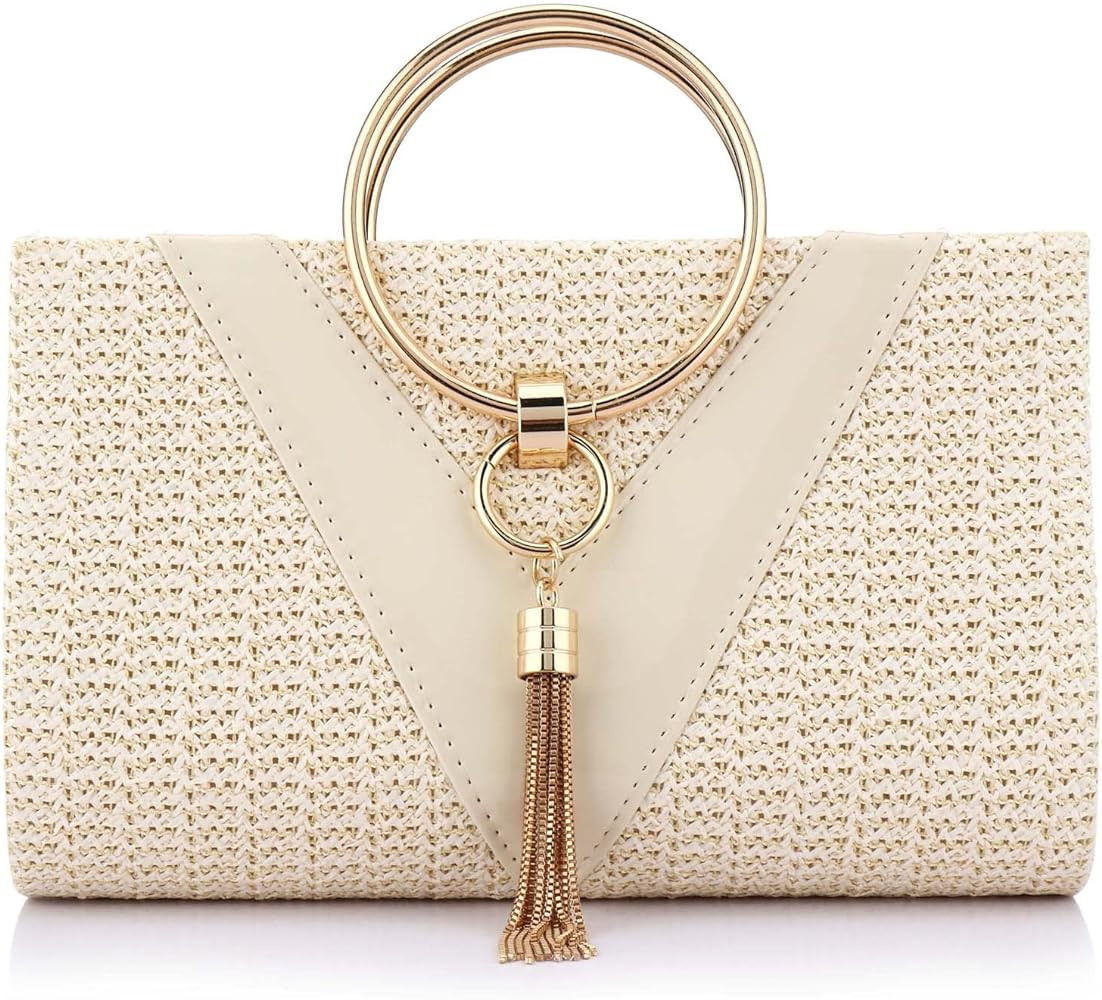 Women Straw Bag Crossbody Clutch Evening Clutch Purse Beach Shoulder Handbag | Amazon (US)