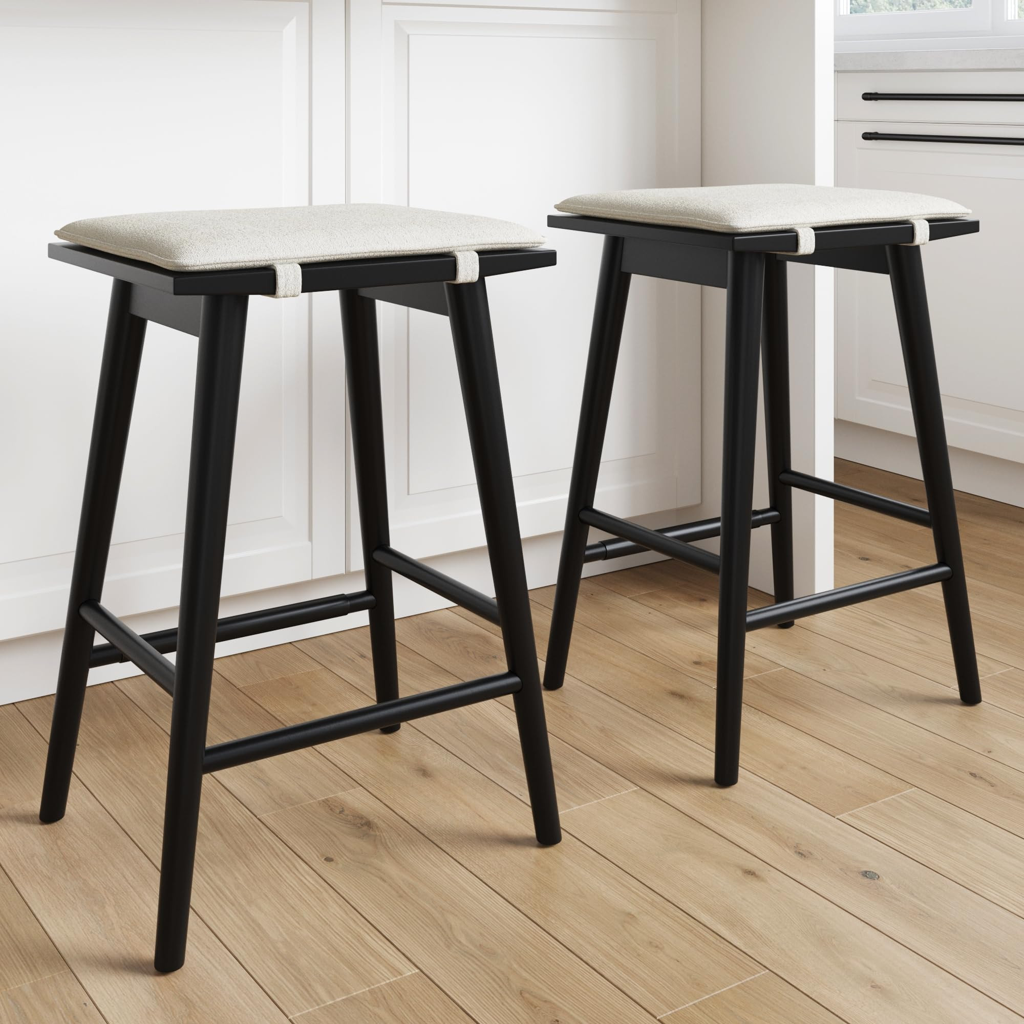 Nathan James Barker Counter Height Wood Barstool with Upholstered Cushion, Backless Island Stool ... | Amazon (US)
