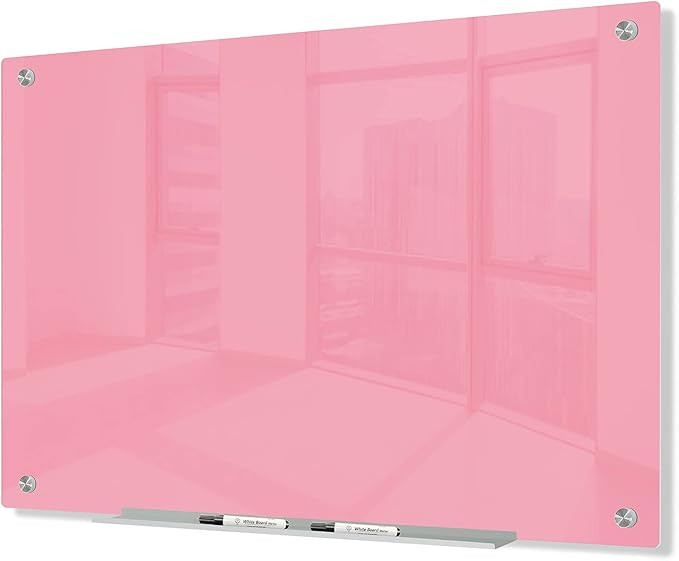 J&J worldwide Magnetic Glass Whiteboard, Wall Mounted Glass Dry Erase Board 47 x 35 Inch, Pink Su... | Amazon (US)