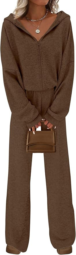 PRETTYGARDEN Women's 2 Piece Fall Lounge Sets 2025 Zip Up Hoodie Wide Leg Pants Tracksuit Matchin... | Amazon (US)