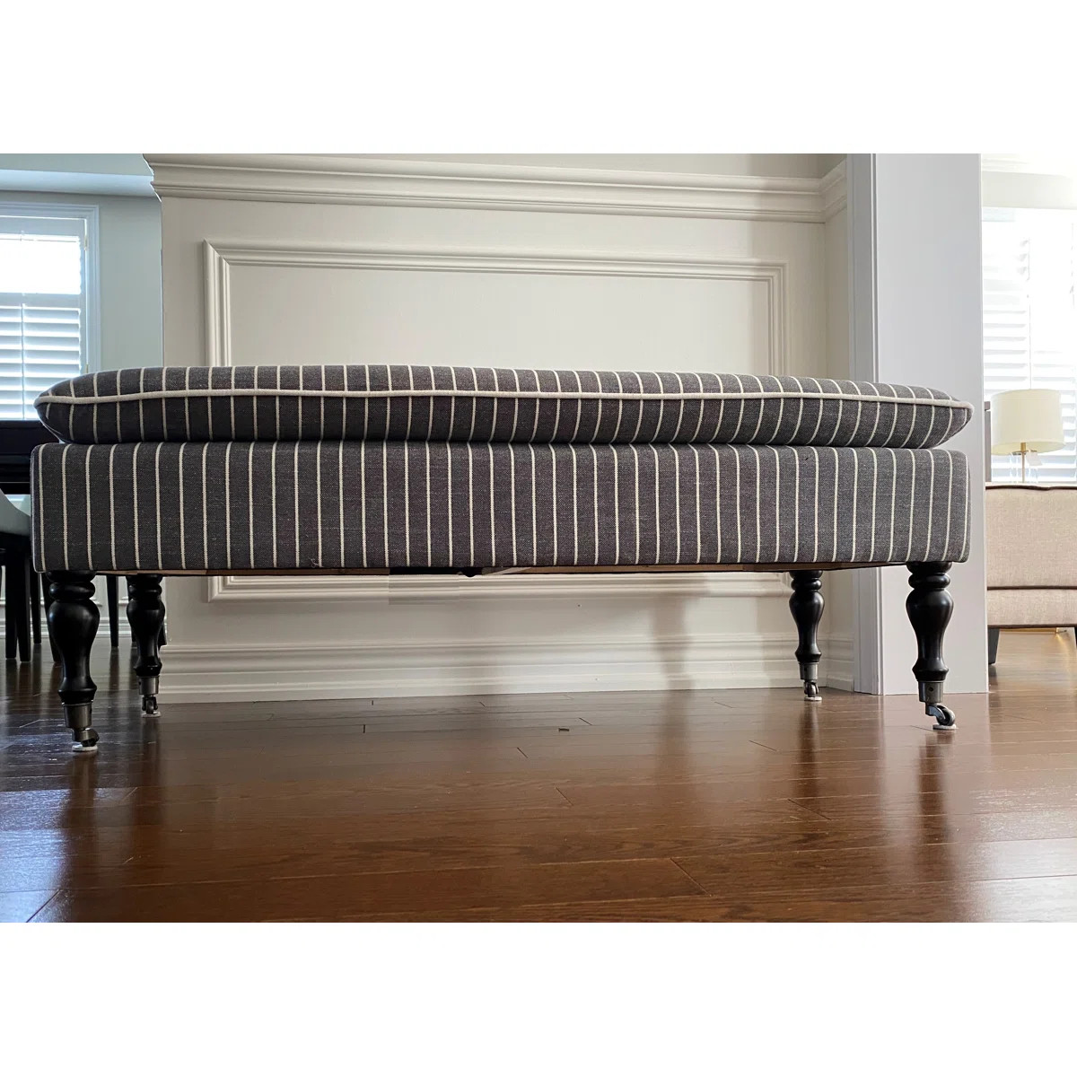 SEAT4U Prebe Bedroom Linen Ticking Stripe Fabric Upholstered Wooden Bench | Wayfair North America